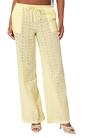 EDIKTED Lemon Eyelet Embroidered Cotton Drawstring Pants Yellow at Nordstrom,