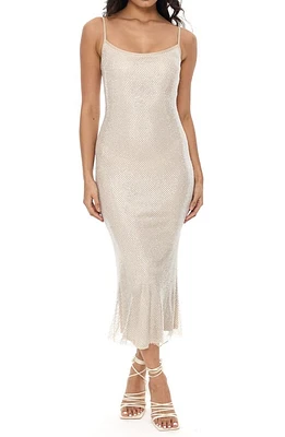 Rare London Diamante Midi Slipdress Cream at Nordstrom,