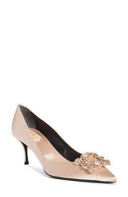 Roger Vivier Sin Crystal Buckle Pointed Toe Pump in Champagne at Nordstrom, Size 11Us