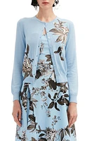 Oscar de la Renta Fauna Floral Virign Wool Cardigan Black/Light Blue at Nordstrom,