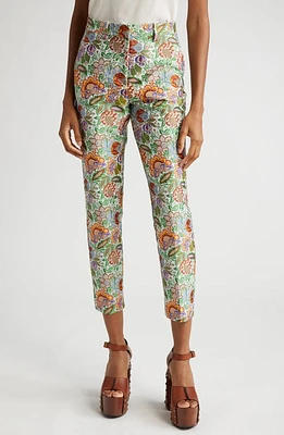 Etro Floral Jacquard Crop Cigarette Trousers Beige at Nordstrom, Us