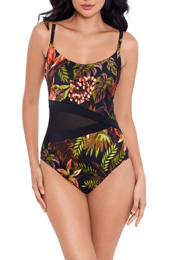 Miraclesuit Botanico Lyra Underwire One-Piece Swimsuit Black Multi at Nordstrom,