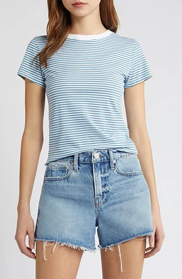 FRAME Stripe Fitted T-Shirt Sky Blue Multi at Nordstrom,