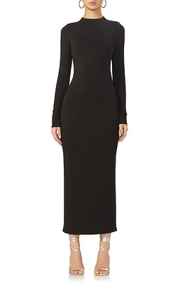 AFRM Juniper Funnel Neck Long Sleeve Jersey Maxi Dress Noir at Nordstrom,