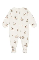 FIRSTS by Petit Lem Kittens Stretch Organic Cotton Footie in White at Nordstrom, Size 0-3M