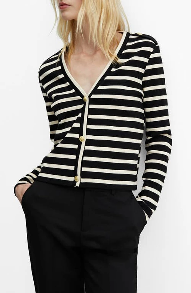 MANGO Stripe Cotton Cardigan Black at Nordstrom,