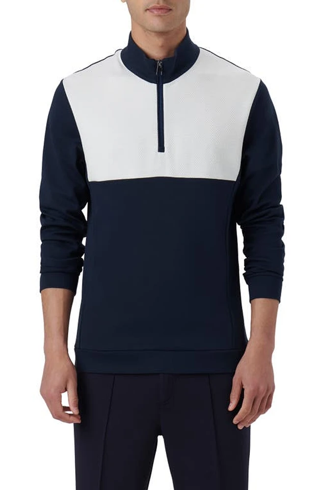 Bugatchi Colorblock Quarter Zip Pullover Navy at Nordstrom,