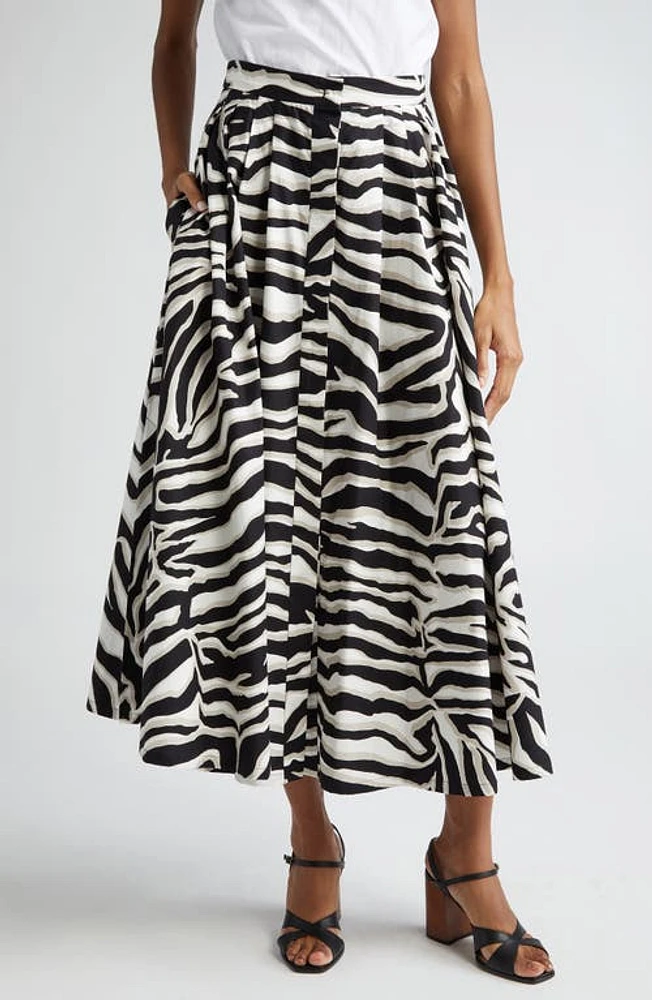 Max Mara Studio Nichols Abstract Stripe Cotton Midi Skirt White Black at Nordstrom,