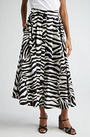 Max Mara Studio Nichols Abstract Stripe Cotton Midi Skirt White Black at Nordstrom,