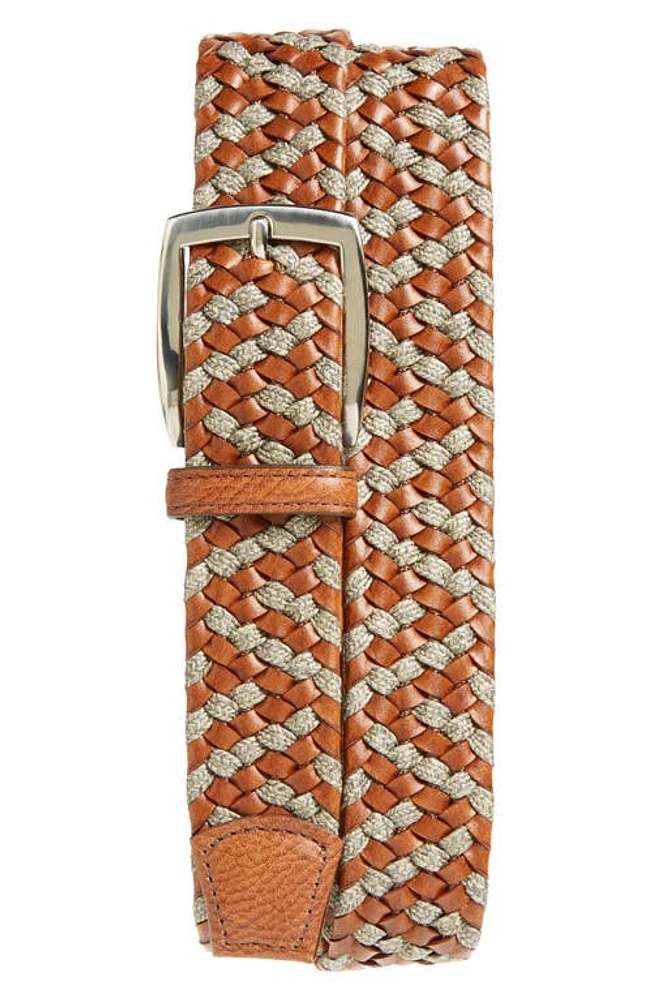 Torino Braided Leather & Linen Belt Cognac/Taupe at Nordstrom,