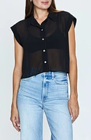 Pistola Lina Sheer Short Sleeve Button-Up Shirt Noir at Nordstrom,