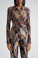 Etro Paisley Print Mesh Button Up Shirt Blue Multi at Nordstrom, Us