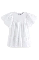 NEXT Kids' Eyelet Flutter Sleeve Cotton Dress Cream at Nordstrom,