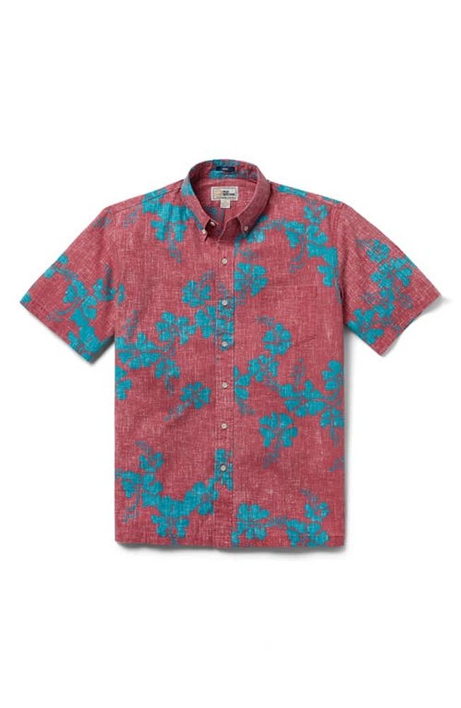 Reyn Spooner 50th State Flower Short Sleeve Button-Down Shirt in Red at Nordstrom, Size Small