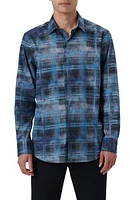 Bugatchi Julian Shaped Fit Print Button-Up Shirt Dusty-Blue at Nordstrom,