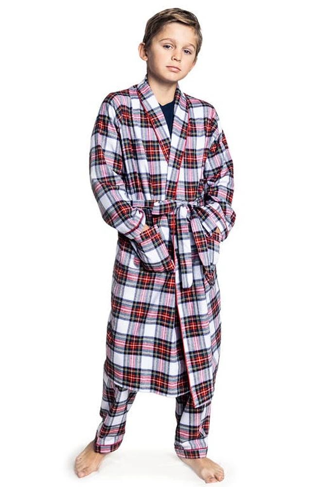 Petite Plume Kids' Balmoral Tartan Robe White at Nordstrom, Y