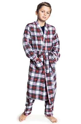 Petite Plume Kids' Balmoral Tartan Robe White at Nordstrom, Y