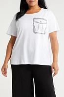 Marina Rinaldi Caccia Rhinestone Detail Cotton Jersey T-Shirt in White at Nordstrom, Size X-Large