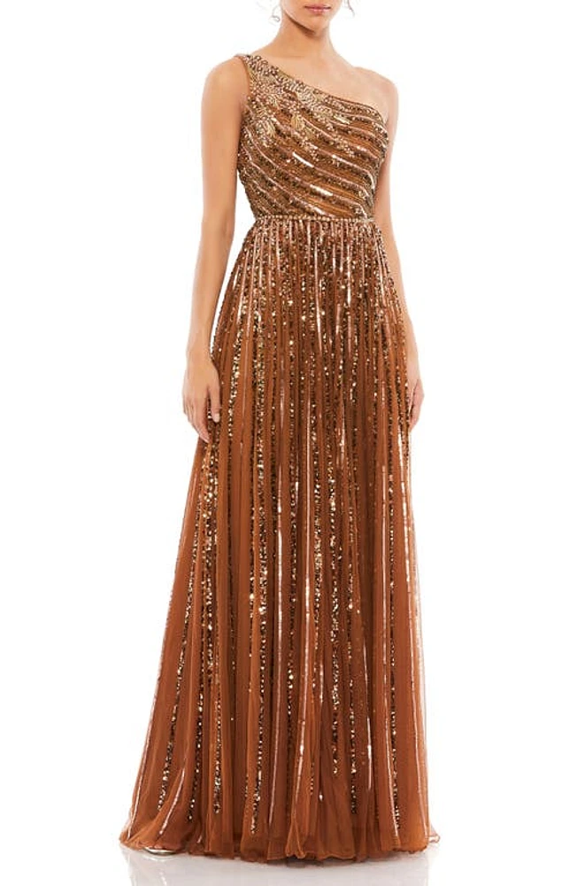 Mac Duggal Embellished One-Shoulder A-Line Gown Copper at Nordstrom,