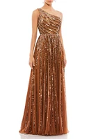 Mac Duggal Embellished One-Shoulder A-Line Gown Copper at Nordstrom,