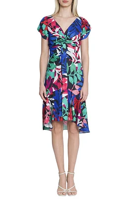 Maggy London Drape Front Midi Dress Black/Blossom Pink at Nordstrom,