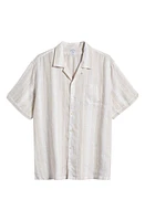 Brooks Brothers Stripe Linen Camp Shirt Neutralstp at Nordstrom,