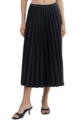 MANGO Pleated Faux Leather Skirt Black at Nordstrom,