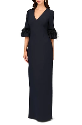 Aidan Mattox by Adrianna Papell Feather Trim Column Gown Twilight at Nordstrom,