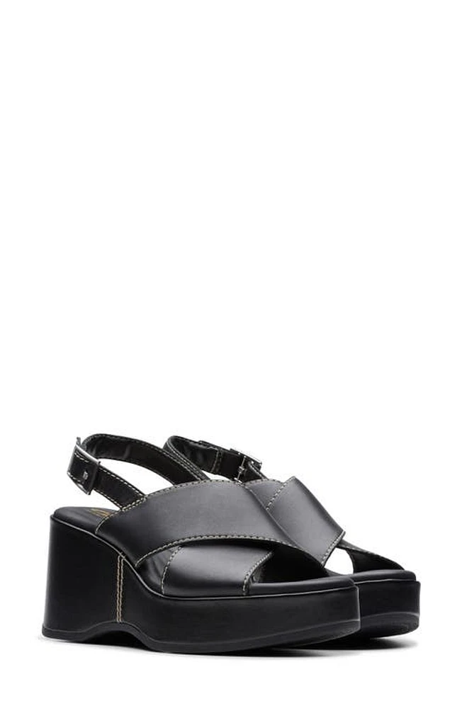 Clarks(r) Manon Wish Wedge Slingback Sandal Black Leather at Nordstrom,