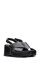 Clarks(r) Manon Wish Wedge Slingback Sandal Black Leather at Nordstrom,