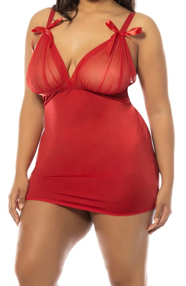 Oh La La Cheri Samantha Cutout Mesh Chemise in Red at Nordstrom, Size 1X