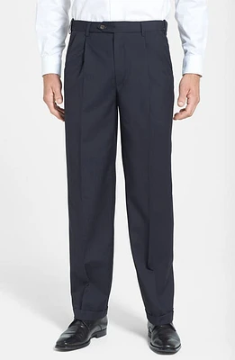 Berle Self Sizer Waist Pleated Lightweight Plain Weave Classic Fit Trousers Navy at Nordstrom, X