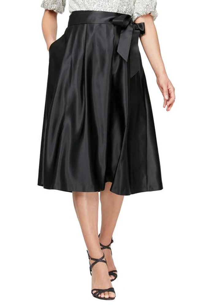 Alex Evenings Bow Detail Satin Skirt Black at Nordstrom, P