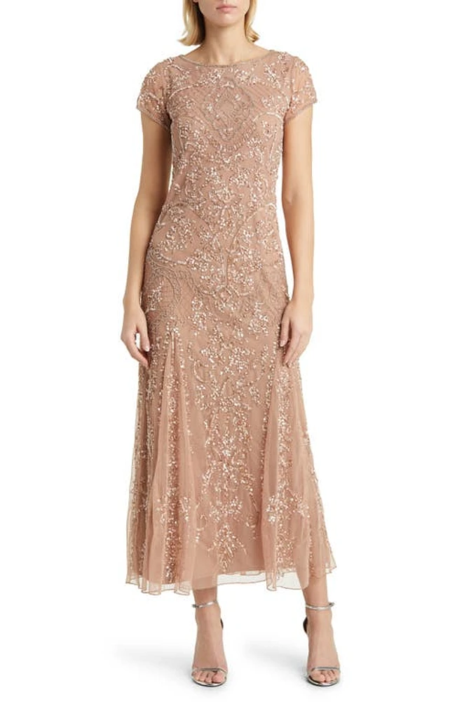 Pisarro Nights Beaded Mesh Midi Cocktail Dress at Nordstrom,