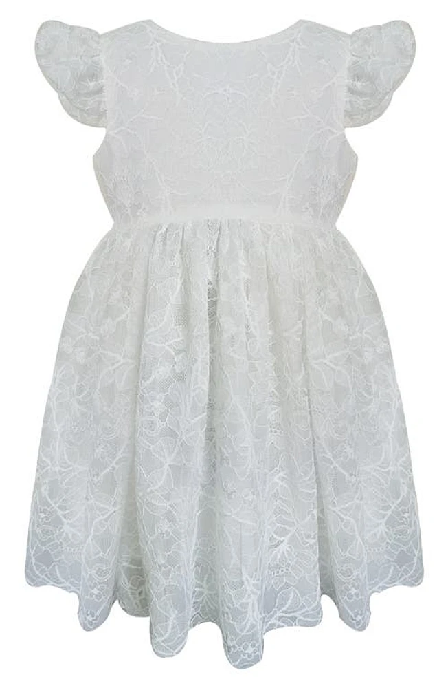 Popatu Lace Flutter Sleeve Dress in White at Nordstrom, Size 12M