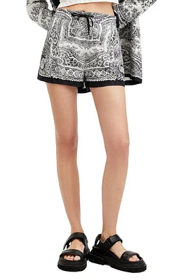 AllSaints Aleida Rafaela Paisley Print Shorts Black/White at Nordstrom, Us