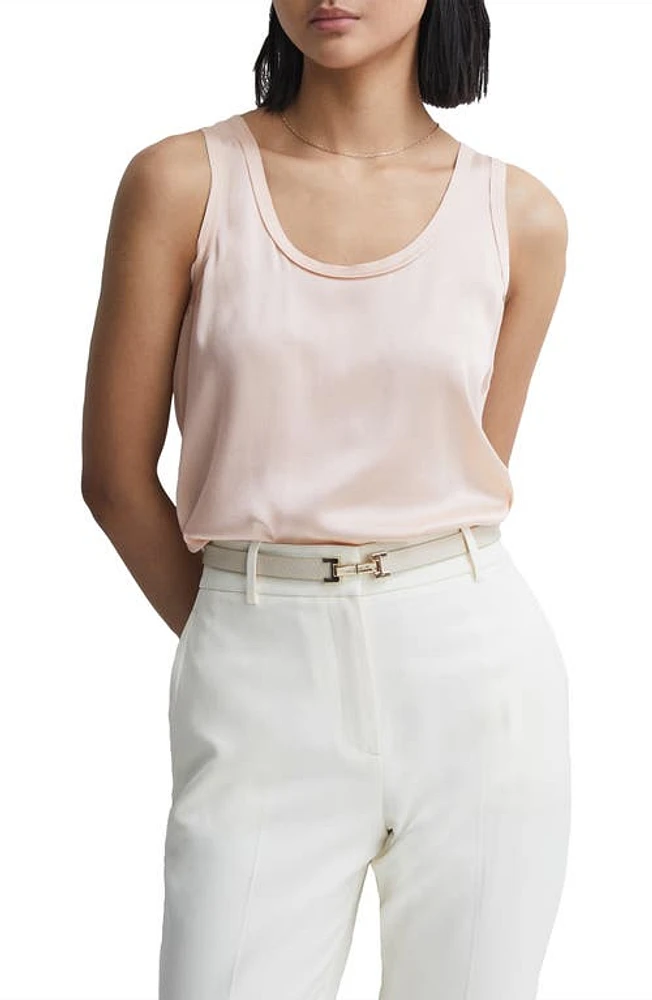 Reiss Riley Mixed Media Silk Blend Tank Beige at Nordstrom,