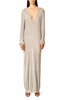 Interior The Croft Metallic Plunge Neck Long Sleeve Sweater Dress Silver at Nordstrom,