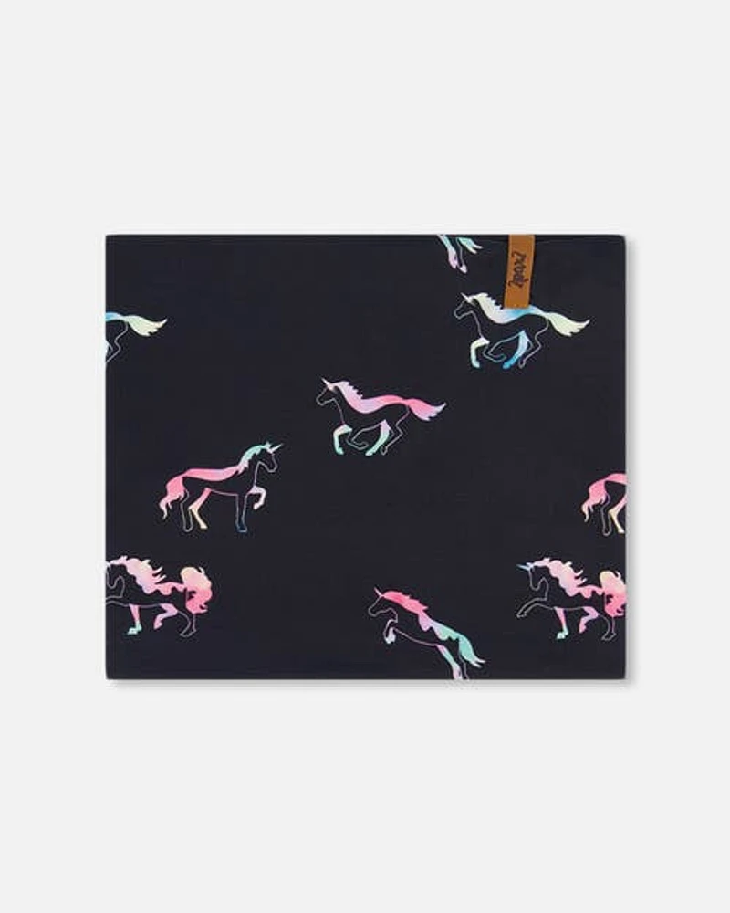 Deux Par Deux Girl's Neck Tube Black Printed Multicolor Unicorns in Black Printed Unicorns at Nordstrom