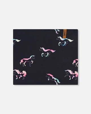 Deux Par Deux Girl's Neck Tube Black Printed Multicolor Unicorns in Black Printed Unicorns at Nordstrom