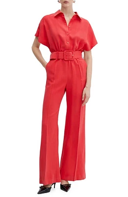 MANGO Belted Flare Leg Jumpsuit Coral Red at Nordstrom,