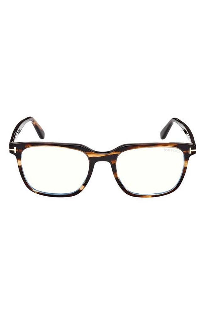 TOM FORD 53mm Square Blue Light Blocking Glasses in Dark Brown /Smoke at Nordstrom