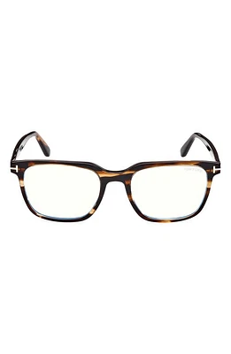 TOM FORD 53mm Square Blue Light Blocking Glasses in Dark Brown /Smoke at Nordstrom