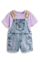 NEXT Kids' Rainbow Strap Short Overalls & Cotton T-Shirt Set Indigo at Nordstrom,