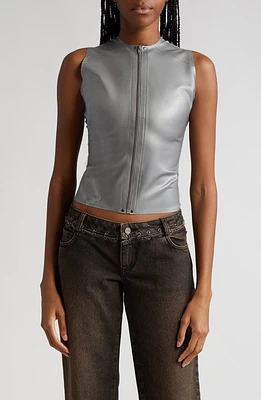 Miaou Aisha Sleeveless Front Zip Latex Crop Top Iron at Nordstrom,