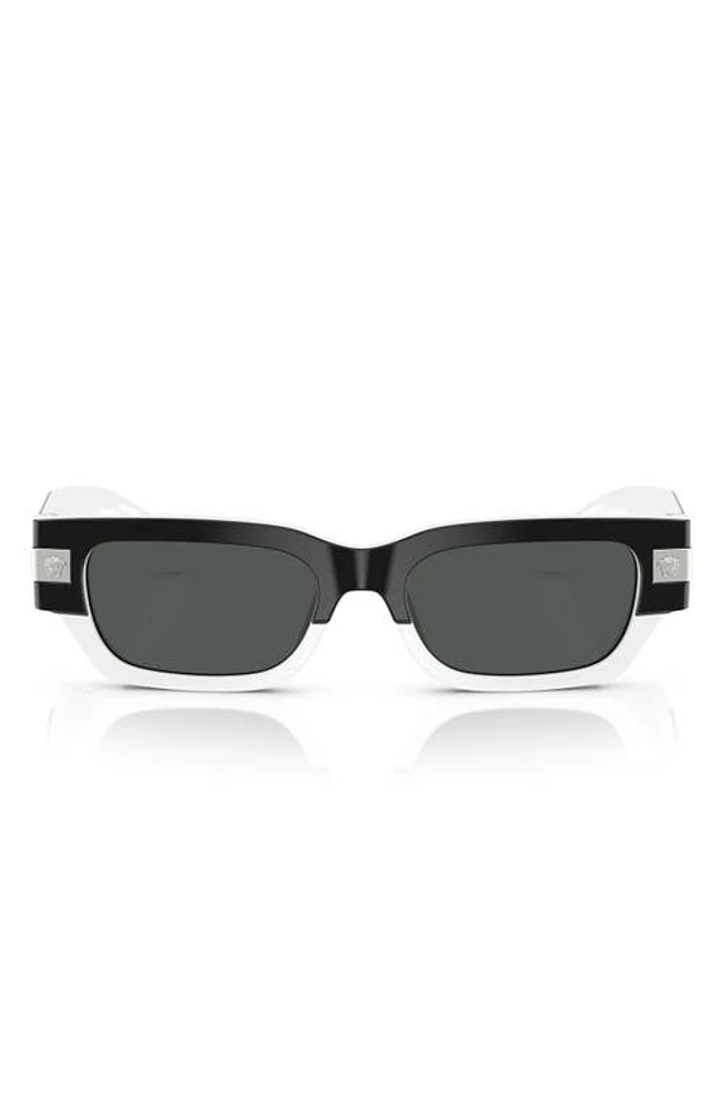 Versace 53mm Plaque Rectangular Sunglasses in Black White at Nordstrom