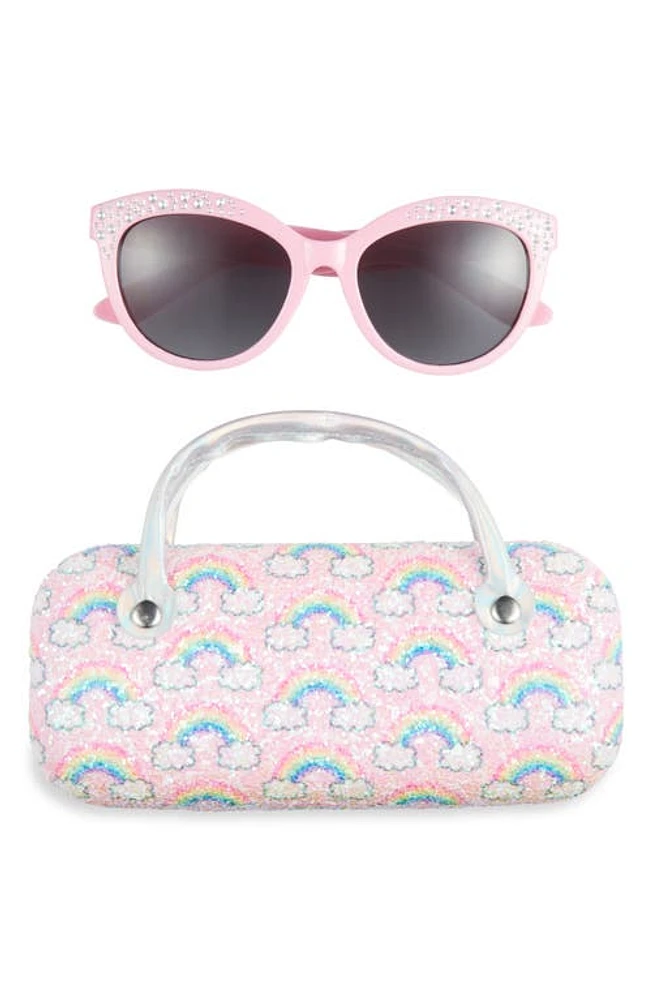 Capelli New York Kids' Crystal Embellished Sunglasses & Glitter Rainbow Case Set in Light Pink at Nordstrom