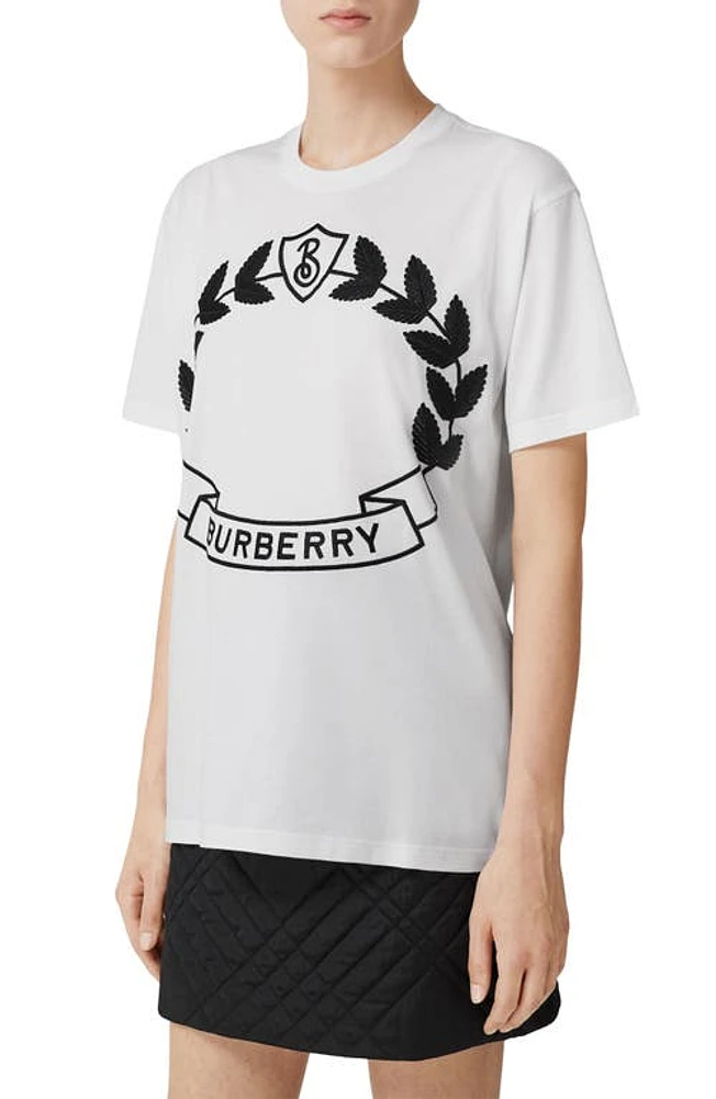 burberry Embroidered Crest Cotton Graphic Tee White at Nordstrom,