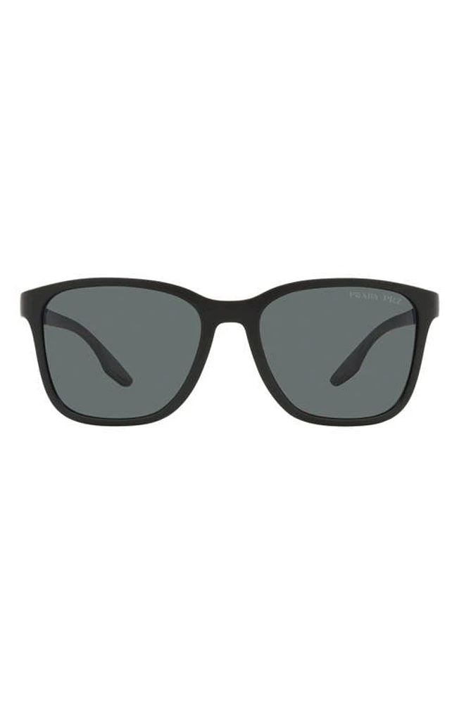 PRADA SPORT 57mm Polarized Rectangular Sunglasses in Black Rubber/dark Grey at Nordstrom