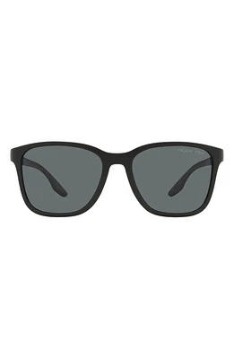 PRADA SPORT 57mm Polarized Rectangular Sunglasses in Black Rubber/dark Grey at Nordstrom